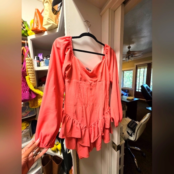 Tops - Women's Coral Corset Ruffle Short Dress